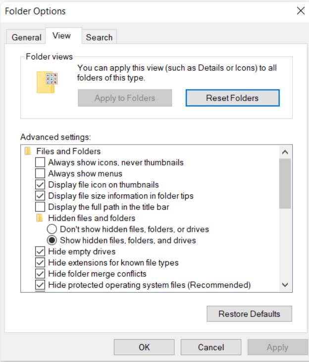 show the hidden files